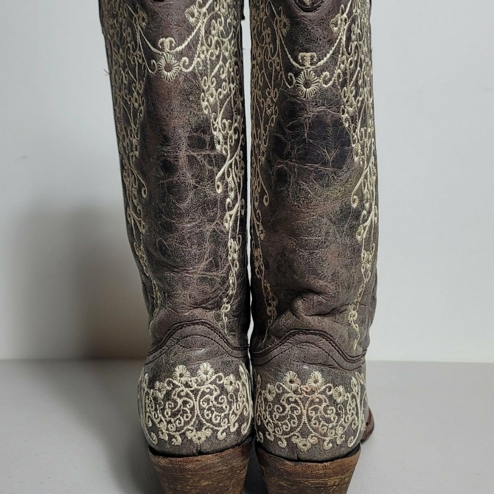 Corral A1094 Women's 6M Tan Leather Cream Embroidered Snip Toe Western Boots - Picture 9 of 12